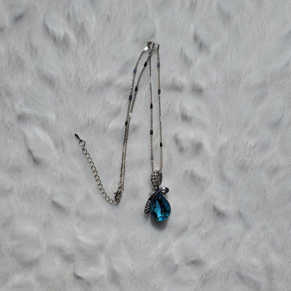 Aquamarine Tear Drop Birthstone Necklace